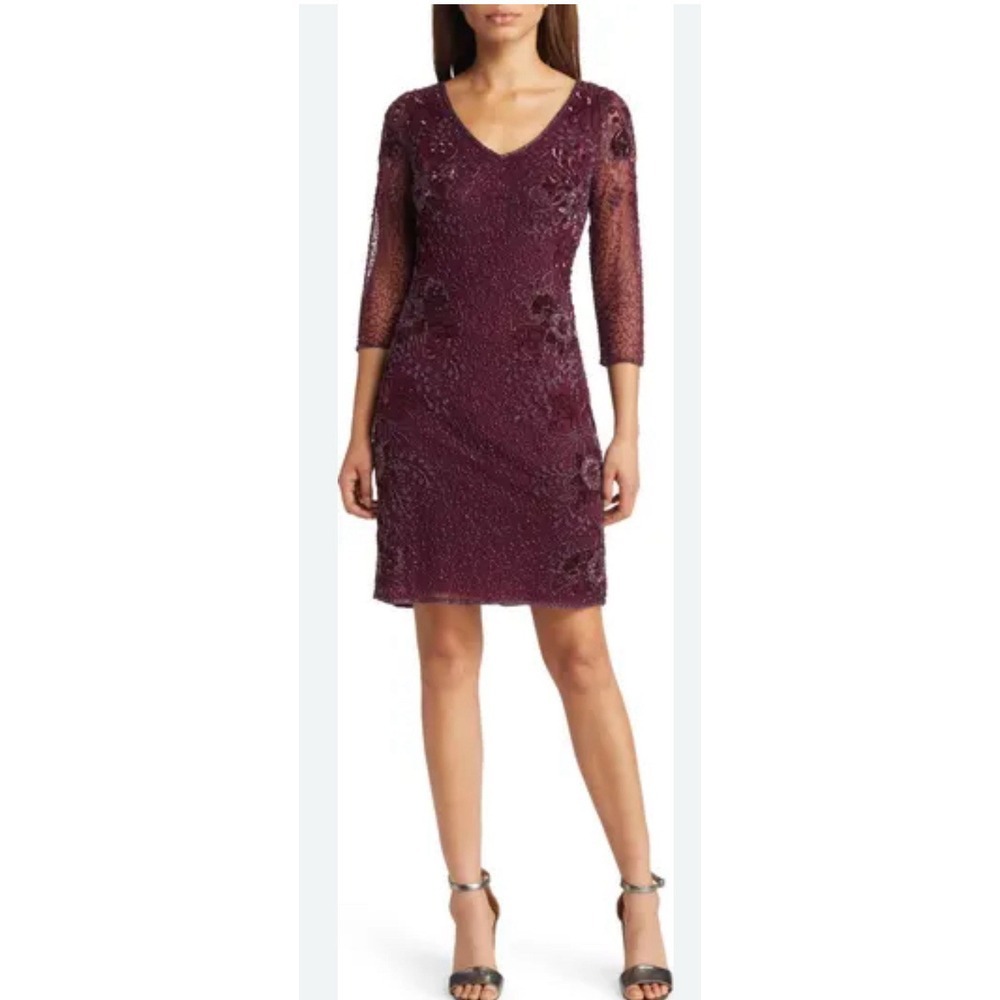 Pissarro Nights Beaded‎ Embroidered V Neck  Cocktail Dress Size 8 MSRP: $198 NWT